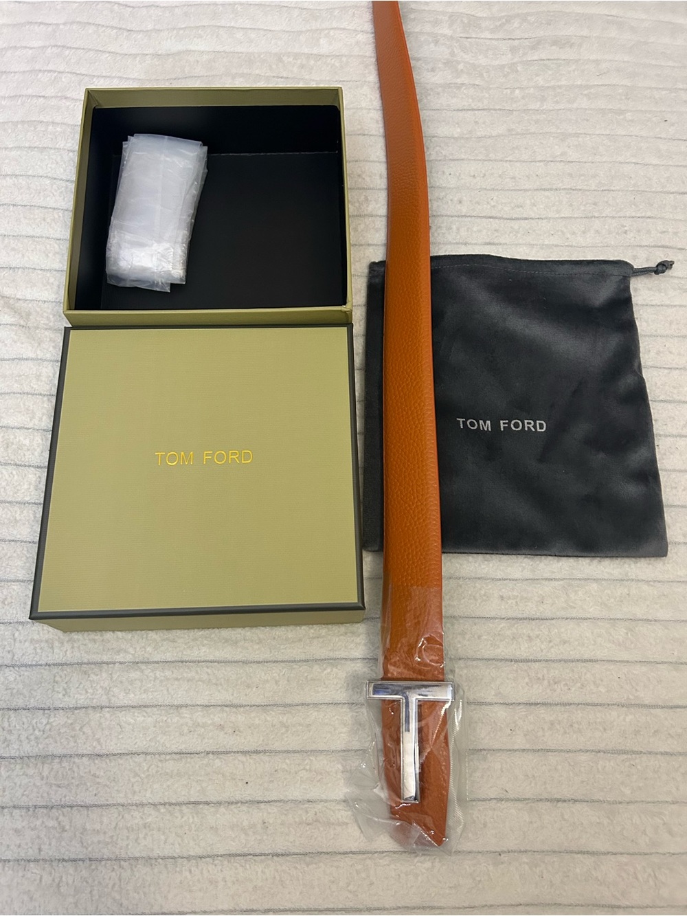 Tom Ford Men's Orange Leather Reversible Belt with Silver Buckle